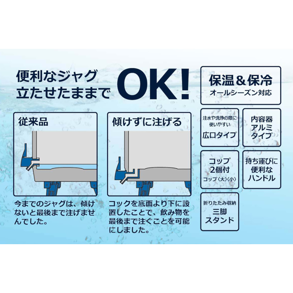 キャプテンスタッグ:最後まで注げる!ウォータージャグ3L(ネイビー)