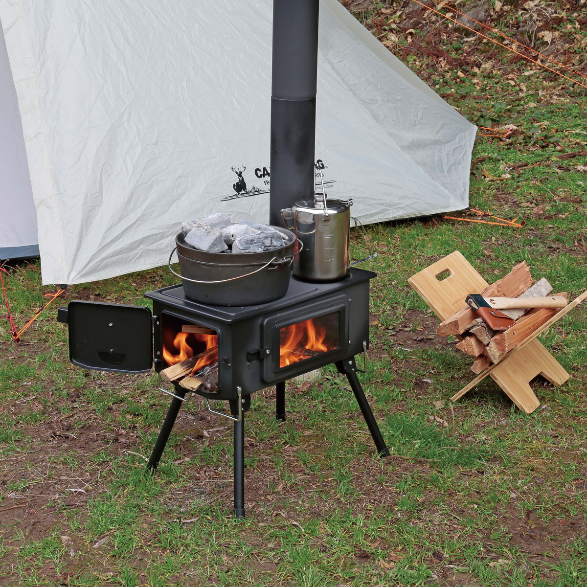 KAMADO（かまど）煙突ガラス窓付角型ストーブ - アウトドア・キャンプ ...