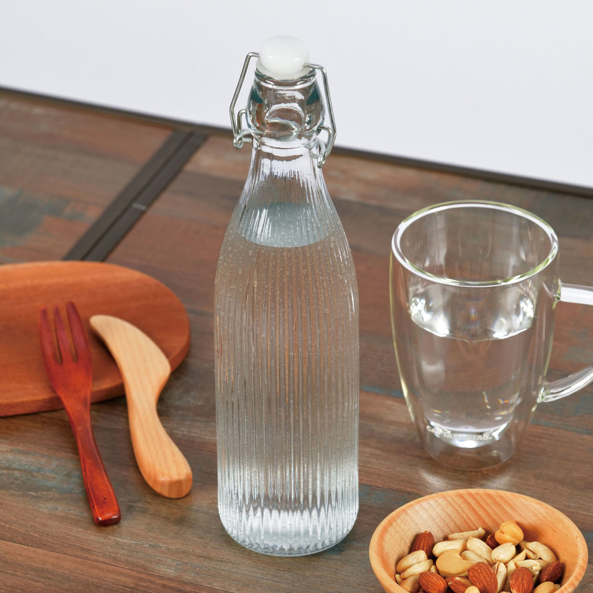 ガラスドリンクボトル 500ml （ストライプ） - アウトドア・キャンプ