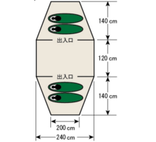 使用人数・床面積 UA-15 CS 3ルームドームテントUV（４人用）（キャリーバッグ付き）