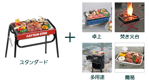 いろいろなBBQコンロを組み合わせて使うイメージ画像