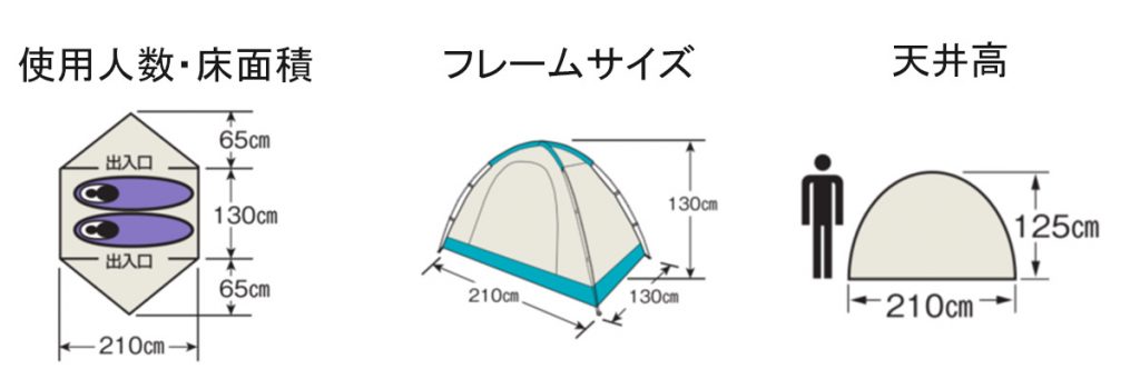 UA-3 リベロ ツーリングテントUV〈2人用〉BL - 使用人数・床面積・フレームサイズ・天井高